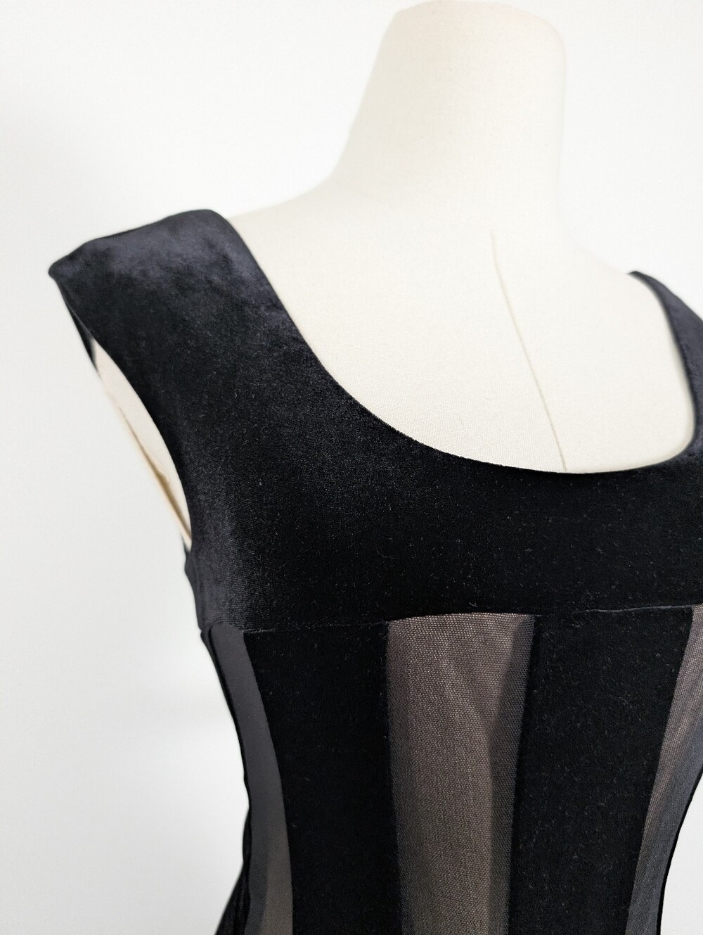 Y2K Connected Velvet Mesh Mini Dress Size 6 Black Gold (y) - Picture 6 of 11